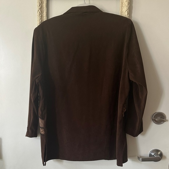 TANJAY | Vintage Brown Mixed Media Animal Print Embroidered Button Up Blouse - Picture 12 of 15